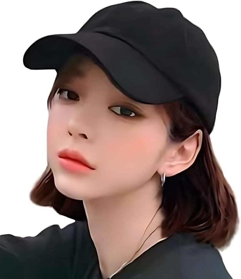 帽子付きウィッグ キャップ ショート ボブ ウィッグ付き帽子 かつら レディース ナチュラル 髪付き キャップ付き コスプレ 変装 女装 自然 バレない 蒸れない (ブラック＆ブラウン)