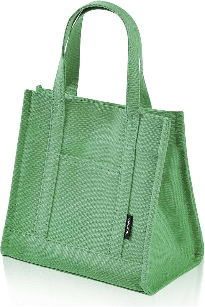 Rakuten - ミニトートバッグ 日本製 自立型 帆布 キャンバス 小さめ ユニセックス ランチバッグ 収納 ギフトにも (ピーグリーン, ミニ)