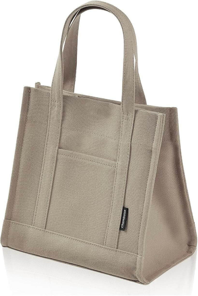 樂天商城 - ミニトートバッグ 日本製 自立型 帆布 キャンバス 小さめ ユニセックス ランチバッグ 収納 ギフトにも (グレージュ, ミニ)