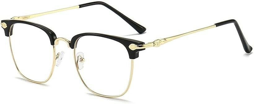 Glasses - メンズ 伊達 メガネ ブルーライト カット ウェリントン サーモントブロー グラス お洒落 ブラック/ゴールド (ブラック/ゴールド)