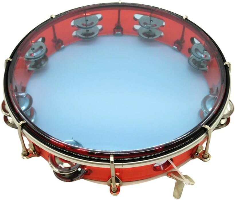 タンバリン 透明 2列 打楽器 音程 調節 (レッド)
