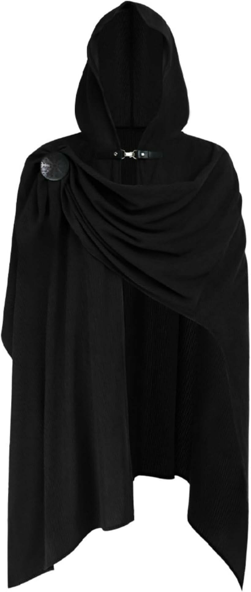 Rakuten - マント ケープ フード ブローチ付き 中世 ヨーロッパ コスプレ 騎士 魔法使い 衣装 舞台 男女兼用 フリーサイズ (ブラック)