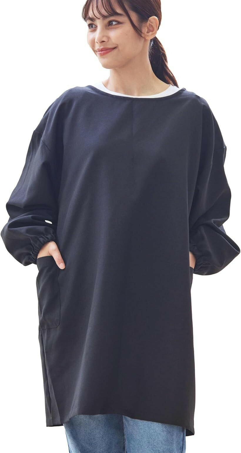 Sommelier Aprons - 割烹着 両面着れる 2WAY レディース メンズ おしゃれ 可愛い シンプル 女性 シワになりにくい ポケットつき (ブラック)