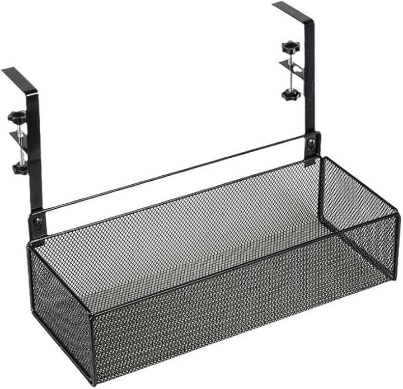 デスクサイドラック デスク周り テーブル下 ダイニング 配線収納 コード収納 小物 文具 (ブラック ...