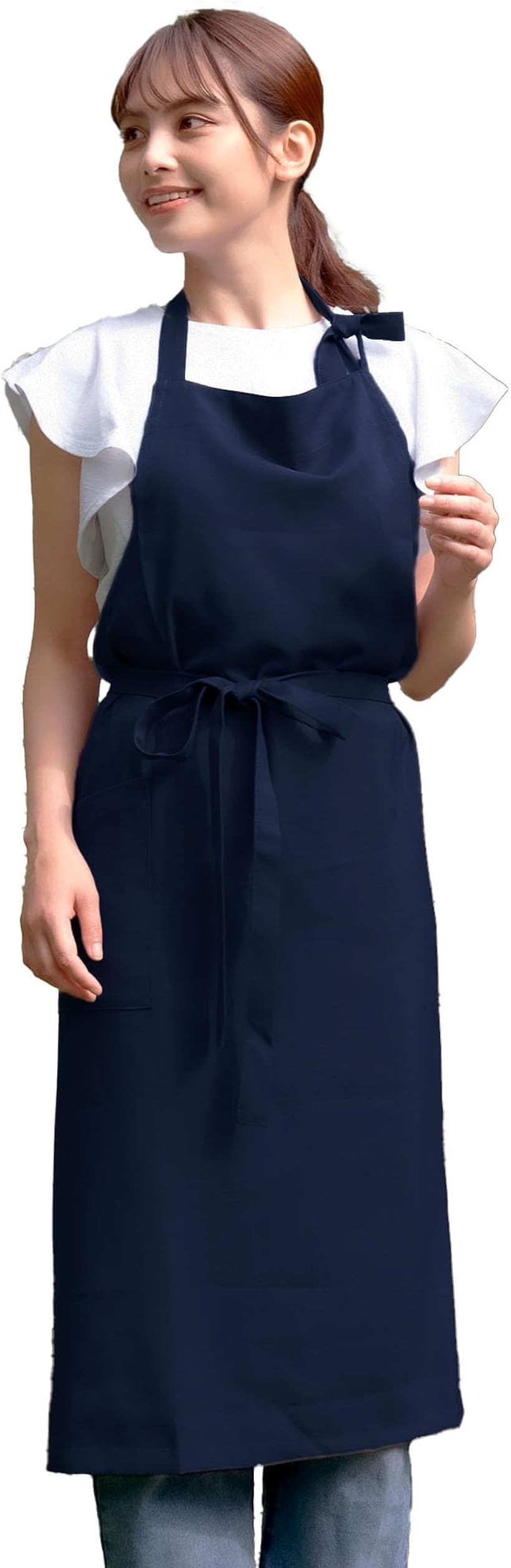 Rakuten - ロングエプロン レディース 軽い 軽量 速乾 おしゃれ かわいい 可愛い シンプル 女性 お尻が隠れる メンズ ポケットつき スタイリッシュ ネイビー (ネイビー)