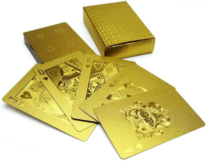 エムラインストアのトランプ プラスチック ゴージャス カードゲーム 両面 折れにくい 防水 マジック 専用箱ケース 黄金/ゴールド (黄金 / ゴールド)｜アングル2