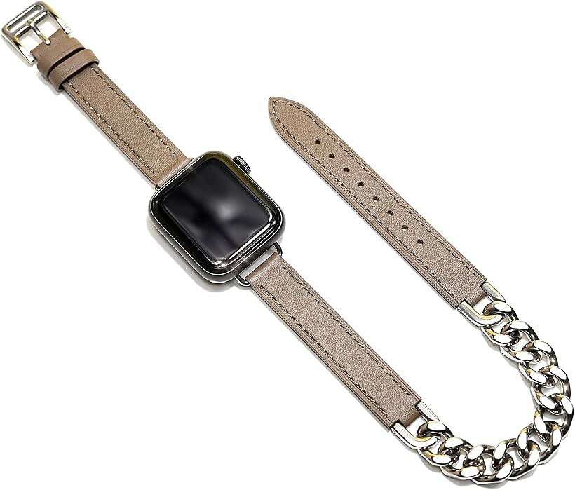 バリエーションコード : 2b9rs591k4商品コード2b2o4gsjuh商品名Apple watch チェーン ＆ レザー ベルト おしゃれ アップルウォッチ バンド ステンレス 本革/シルバー レディース ギフト プレゼント 44mm 45mm 46mm 49mm グレイブランドRoyce＆Rolandカラーグレーサイズ等44mm 45mm 46mm 49mm「全機種対応」対応機種：Apple Watch Series 10 ， 9 ， 8 ， 7 ， 6 ， 5 ， 4 ， SE ， Ultra 2.1 /サイズ：40 . 41 . 42 . 44 . 45 . 46 . 49mm対応 / ご希望のサイズをお選びください。付属品：輸送用専用ボックス、ROYCE＆ROLANDロゴタグ＊アップルウォッチ本体、カバーは付属しません。「デザイン性抜群でおしゃれに」本革レザーとステンレスチェーンのブレスレットは、エレガントで女性らしくファッション性抜群です。アクセサリーとしての役割も果たし、手首につけるだけでオシャレ度がグッとアップします。「高級感溢れる質感」合金ではなく高品質ステンレスを用いたチェーンブレスレット。磨き上げられたブレスレットは美しい輝きを放ち、本革使用により高級感を演出します。本革素材とステンレス素材は新鮮で質感も抜群なので、ギフトやプレゼントにもおすすめです。「細部までこだわり抜いた作り」アップルウォッチ本体とのコネクターまでこだわり、細部までこだわり抜いたデザイン。チェーンはポリッシュ加工で長時間輝きを保ち、日常的生活だけではなく特別な場面でも大活躍のバンドです。「使い込むほどに馴染むレザー」本革レザーは使い始めは硬く感じられますが、 日常使用する中で次第に柔らかくなります。スーツなどビジネスシーン、フォーマル、カジュアルなど、幅広いファッションに併せてお使い頂けます。「必ずお読みください」 1.ステンレスは金属アレルギーを起こしにくい素材ですが、体質によって、かゆみ・かぶれを生じる場合がありますので、皮膚に異常を感じたときは、ご使用をお止めいただき専門医にご相談ください。金属アレルギーが心配な方は、皮膚科にてパッチテストなどのアレルギーテストを受けられることをおすすめします。.ご購入後のアレルギー反応に関しまして責任は一切お受け出来かねます。あらかじめ、ご了承ください。金属アレルギーの方はご使用しないで下さい。2.力仕事や激しいスポーツをする時、就寝時や幼児の世話をする時など、身体に危害を及ぼす場合がありますのでジュエリーをはずしてください。3.サウナ等高温の場所、あるいはスキー場等極寒地でのピアスなどのジュエリーの使用は、火傷、凍傷の原因となる場合がありますので、着用しないでください。※ 他ネットショップでも併売しているため、ご注文後に在庫切れとなる場合があります。予めご了承ください。※ 品薄または希少等の理由により、参考価格よりも高い価格で販売されている場合があります。ご注文の際には必ず販売価格をご確認ください。※ 沖縄県、離島または一部地域の場合、別途送料の負担をお願いする場合があります。予めご了承ください。※ お使いのモニタにより写真の色が実際の商品の色と異なる場合や、イメージに差異が生じることがあります。予めご了承ください。※ 商品の詳細（カラー・数量・サイズ 等）については、ページ内の商品説明をご確認のうえ、ご注文ください。※ モバイル版・スマホ版ページでは、お使いの端末によっては一部の情報が表示されないことがあります。すべての記載情報をご確認するには、PC版ページをご覧ください。「新型機種にも対応」対応機種（サイズ）：Apple Watch Series 10 ， 9 ， 8 ， 7 ， 6 ， 5 ， 4 ， SE（40.41.42.44.45.46mm）， Ultra 2.1(49mm）「高級感溢れる質感」本革レザーとステンレスチェーンのチェーンベルトは、エレガントで女性らしくファッション性抜群です。アクセサリーとしての役割も果たし、手首につけるだけでオシャレ度がグッとアップします。「使い込むほどに馴染むレザー」本革素材とステンレス素材は新鮮で質感も抜群。本革使用により高級感も溢れているので、誕生日プレゼントやお祝いのギフトなど、プレゼントにもおすすめのバンドチェーンです。「高品質ステンレス採用」合金ではなく高品質ステンレスを用いたチェーンブレスレット。磨き上げられたブレスレットは美しい輝きを放ち、本革使用により高級感を演出します。「細部までこだわり抜いた作り」アップルウォッチ本体とのコネクターまでこだわり、細部までこだわり抜いたデザイン。本革レザーは使い始めは硬く感じられますが、日常使用する中で次第に柔らかくなり使い心地もアップします。「幅広いシーンで大活躍」チェーンはポリッシュ加工で長時間輝きを保ち、日常生活だけではなく特別な場面でも大活躍のチェーンバンド。スーツなどのビジネスシーンからカジュアルなど、幅広いシーンでお使いいただけます。「カバー装着」アルミニウムモデルでもTPUカバーを装着することで、ステンレスモデルのような輝きを得られます。スクリーン保護付きプラスチックカバーは傷や埃から守りつつ、ラグジュアリーな雰囲気を演出します。＊カバーは別売りです。
