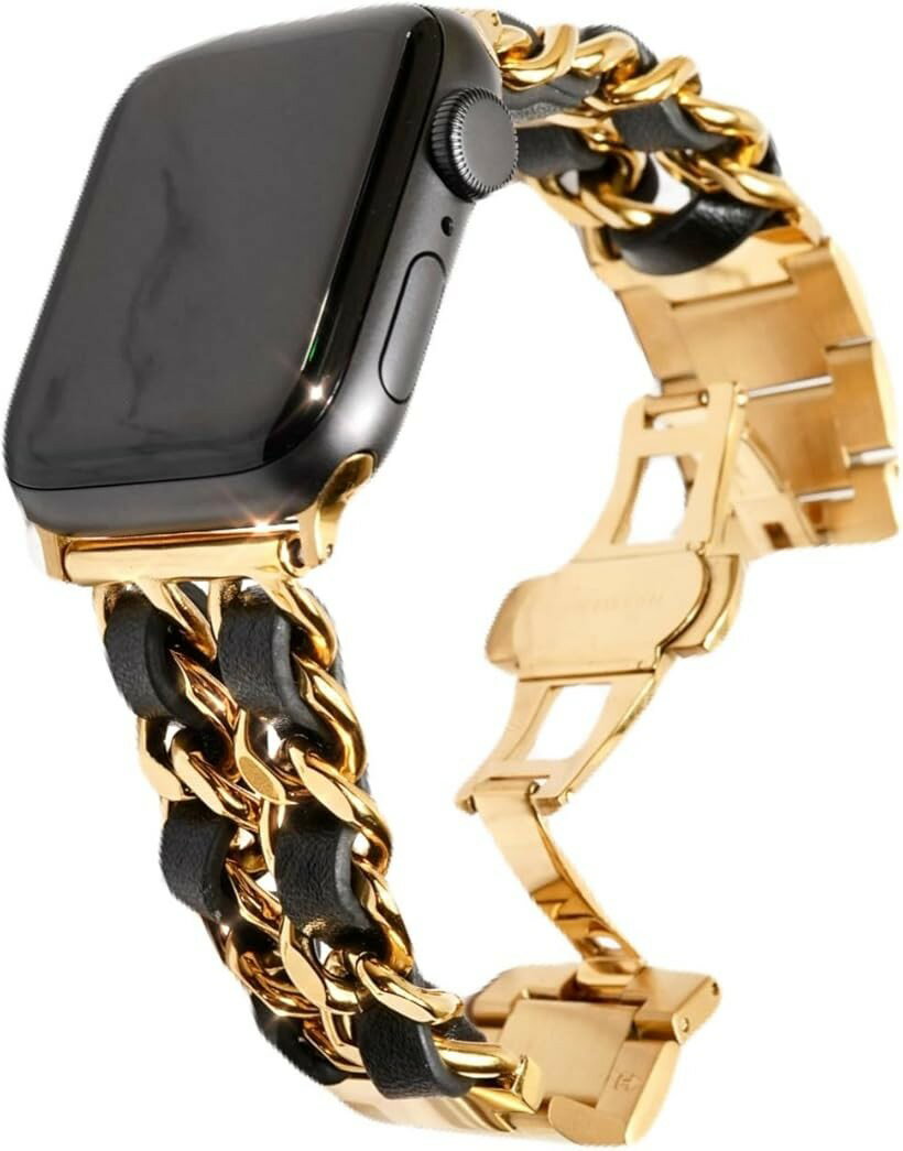 Other - Apple watch 編み込みバンド バタフライバックル おしゃれ アップルウォッチ 時計 ステンレス 本革/シルバー メンズ レディース ギフト プレゼント 40mm (ゴールド/ブラック, 40mm 41mm42mm)
