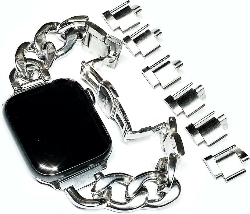 Other - Apple watch チェーンバンド おしゃれ アップルウォッチ 時計 バンドベルト/ステンレス シルバー Series 10 9 8 7 6 5 4 Ultra レディース メンズ ギフト (シルバー, 40mm 41mm 42mm)