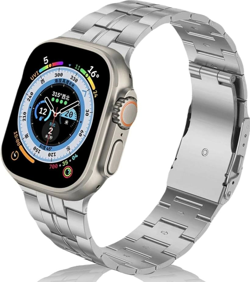 Apple watch バンド Ultra 3/2/1 対応 49mm Series 10/9/8/7/6/5/4/SE 46/45/44mm おしゃれ アップルウォッチ チタニウム チタン ウルトラバンド スポーツ メンズ (シルバー)