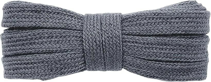 Flat 47 inches - 59 inches - シューレース SHOELACES 純綿靴紐 長さ8MM幅 平紐 無地 靴ひも おしゃれ スニーカー (ダークグレー, 100)