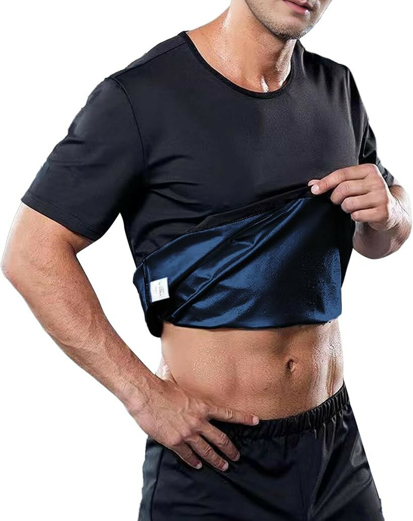 トレーニングウェア 発汗 tシャツ 半袖 インナー サウナスーツ ジム (ネイビー, L-XL)の商品画像