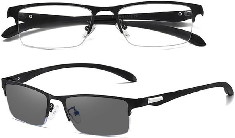 OAKLEY - ブルーライトカット メガネ 調光 変色 パソコン用 ビジネス 2Way仕様 軽量 ハーフリム Black (ブラック)