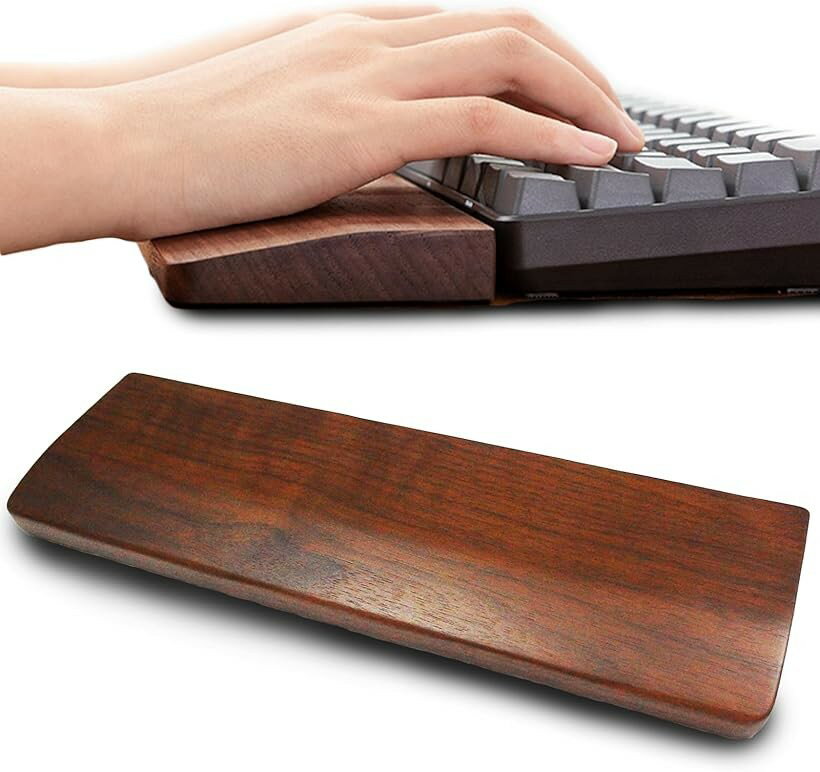 樂天商城 - 木製 パームレスト リストレスト 60% キーボード 滑り止め 薄型 ウォールナット 傾斜 (ブラウン, 30cm)