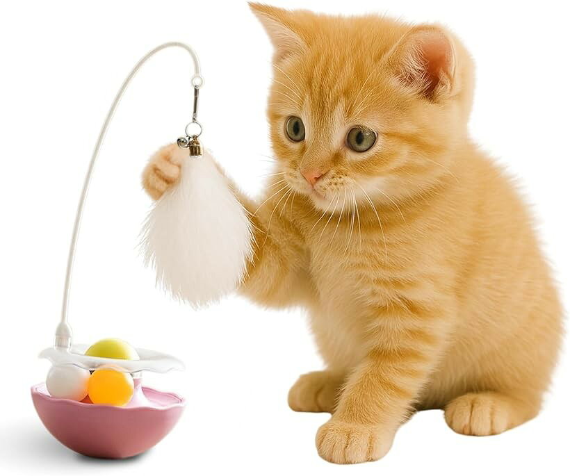 Modern neco 360°くるくる猫じゃらし ひとり遊び 起き上がりこぼし お留守番 またたび球 運動おもちゃ (ピンク, 小型玩具)