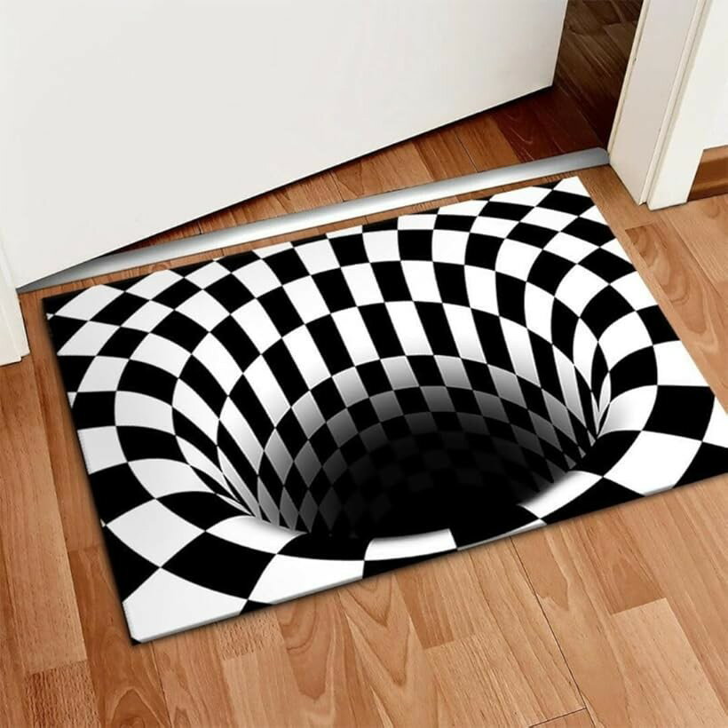 Patterned - トリックアート マット 落とし穴 錯視 3D チェック 市松模様 玄関 リビング 寝室 廊下 イリュージョン おもしろ カーペット ラグ 絨毯 滑り止め (80x120cm, 80x120cm)