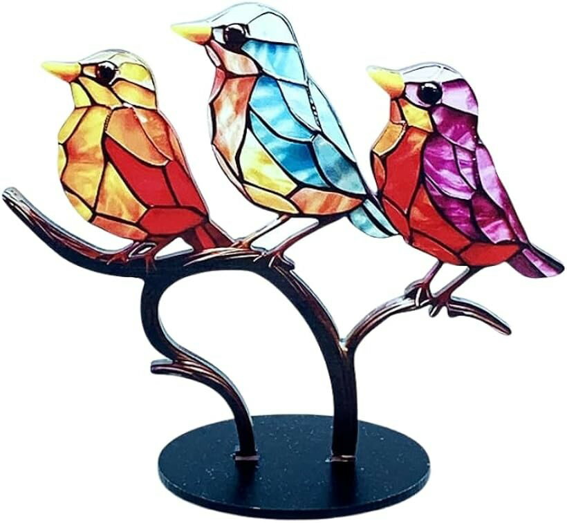 Rakuten - オーナメント 鳥 置物 オブジェ リビング インテリア オシャレ かわいい 雑貨 置き物 小鳥 ガラス パネル デコレーション 壁 装飾 飾り (3匹の小鳥(2本足))