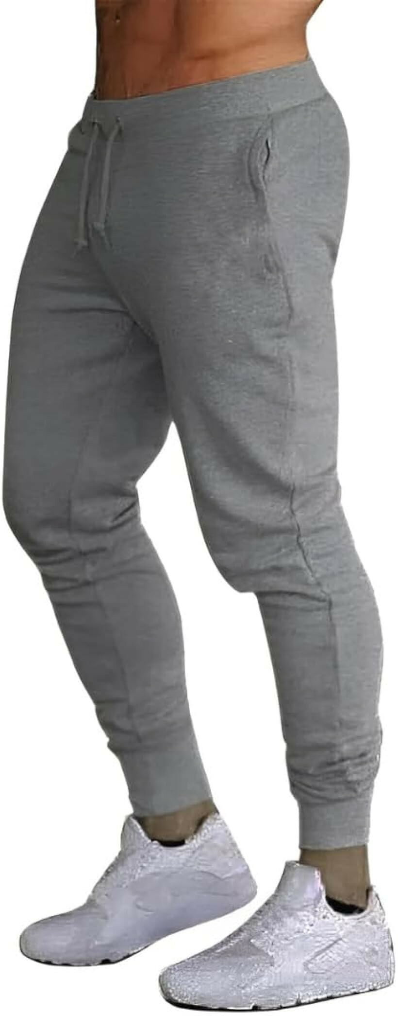Rakuten - ジョガーパンツ スリム フィット 筋トレ フィットネス ジム メンズ スウェット タイト ぴちぴち 無地 伸縮性 通気性 速乾 ドライ 綿 コットン (ダークグレー, M)