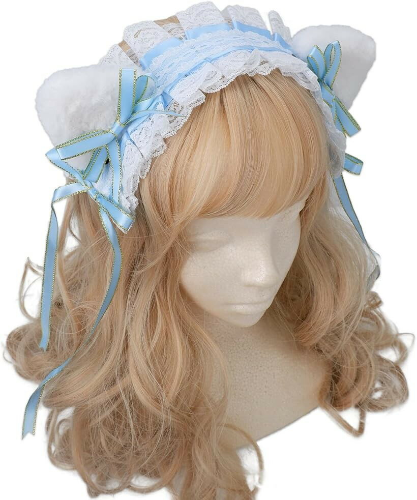 猫耳カチューシャ ヘッドドレス ヘアバレッタ 可愛い 髪飾り コスプレ (水色)