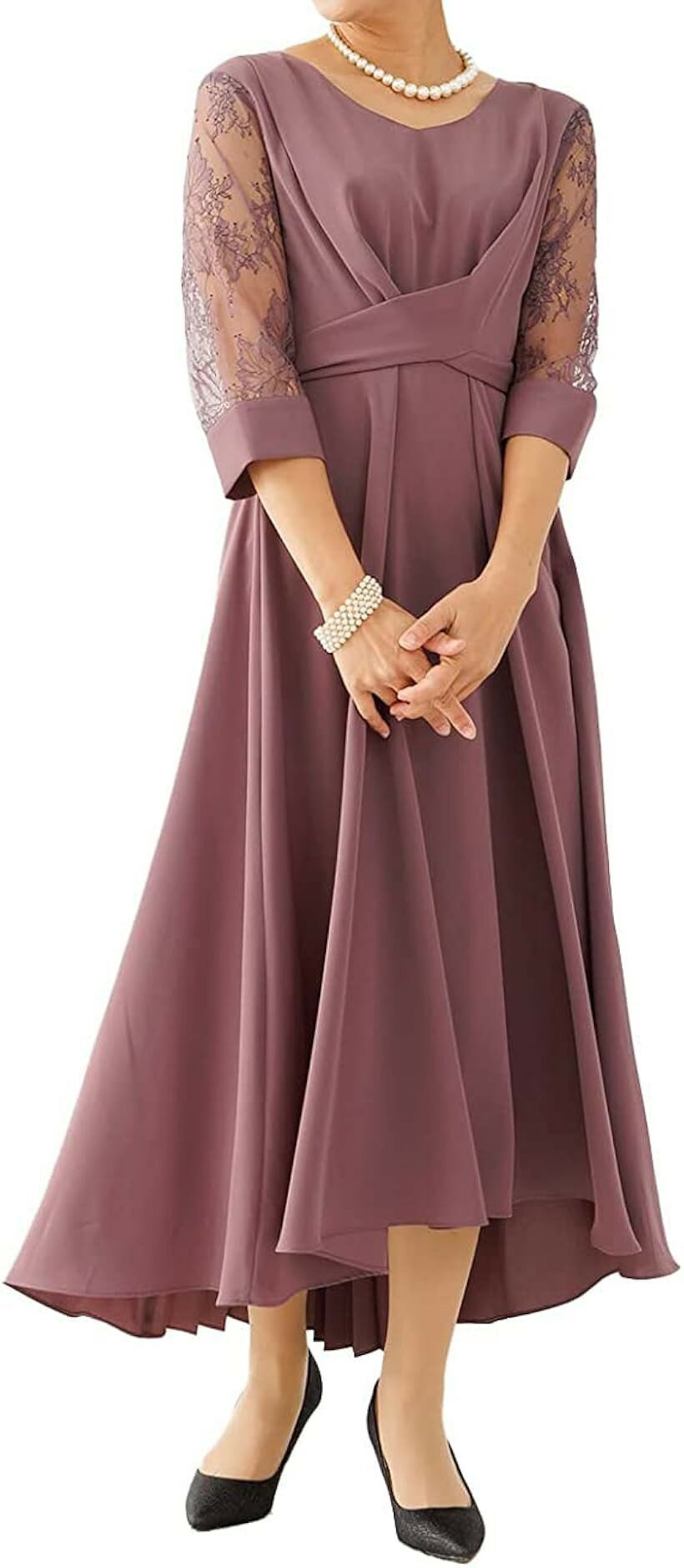 パーティ ワンピース ドレス レディース 結婚式およばれワンピース パーティードレス D-PPL S (ダークパープル / 77000020, S)
