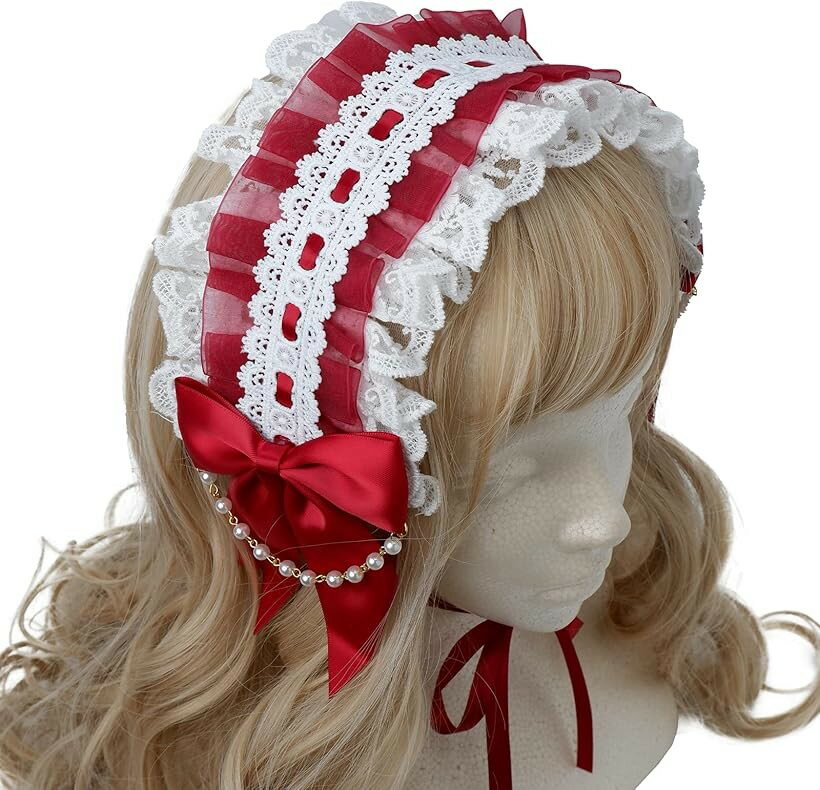 樂天商城 - ヘッドドレス ロリィタ ゴスロリ ゴシック ヘアクリップ ドレスアクセ レース (レッド)