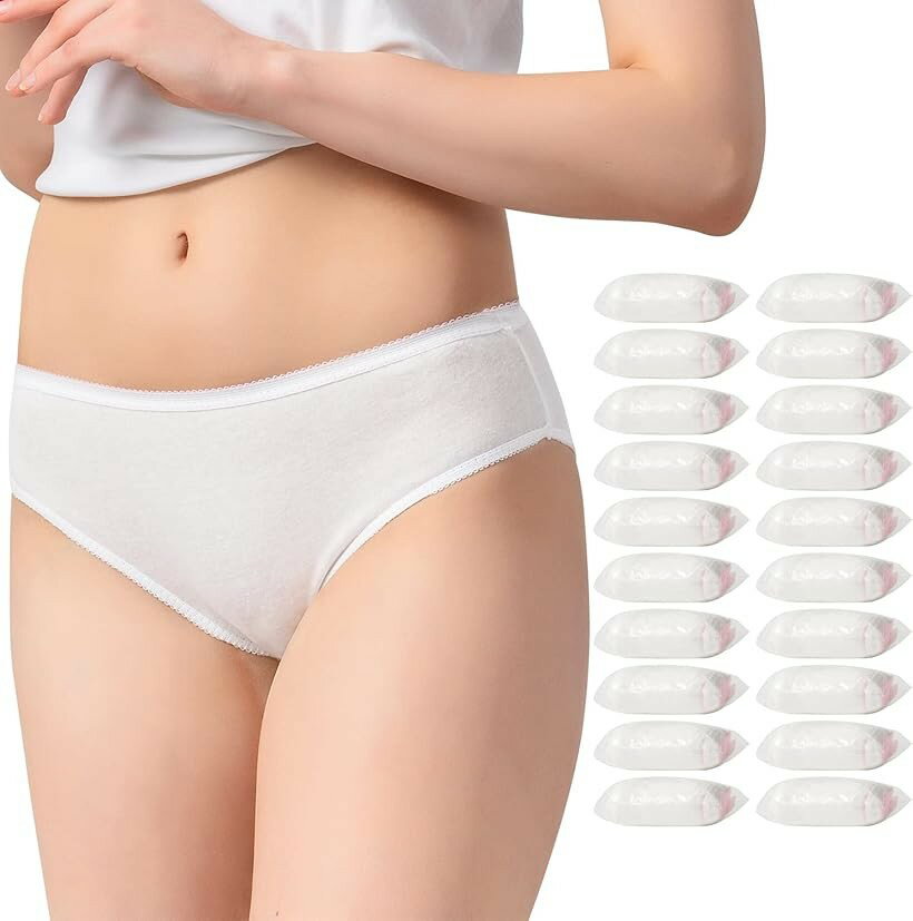 20枚入 女性用 使い捨て 綿100％ 下着 レディースブリーフ 旅行用パンティー L 白 (白, L)