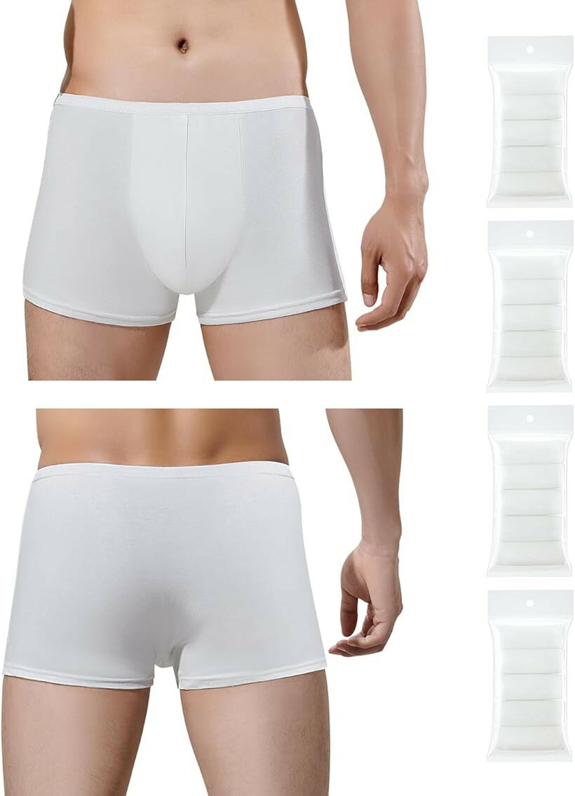 20枚入男性用使い捨て綿100％下着ボクサーパンツ旅行携帯用ショーツフィットネス水泳ホテルスパ病院入院患者 白 2XL (ホワイト, 2XL)