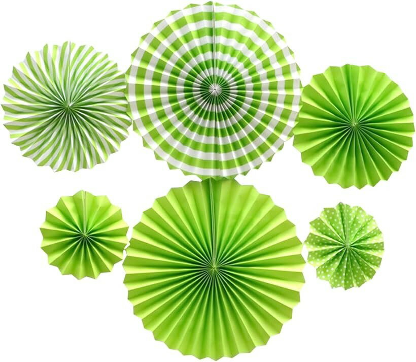 Rakuten - ペーパーファン 6個セット 3サイズ パーティー 結婚式 お祝い 記念日 ハロウィン フェスティバル イベント ホームパーティ (ライトグリーン)