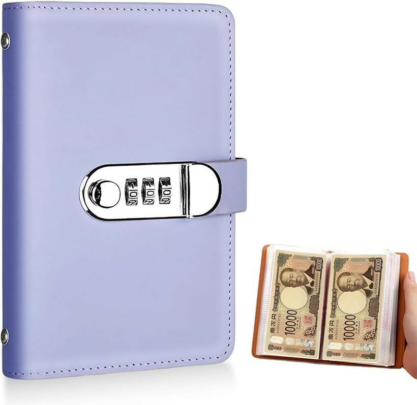 Coin Banks - 本型 貯金箱 鍵付き パスワードロック 50ポケット 100万円 PUレザー製 (パープル, ワンサイズ)