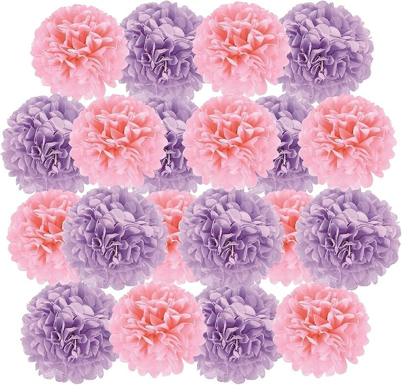 ペーパーフラワー ペーパーポンポン 誕生日 パーティー 飾り付け 20個セット (ピンク/薄紫)