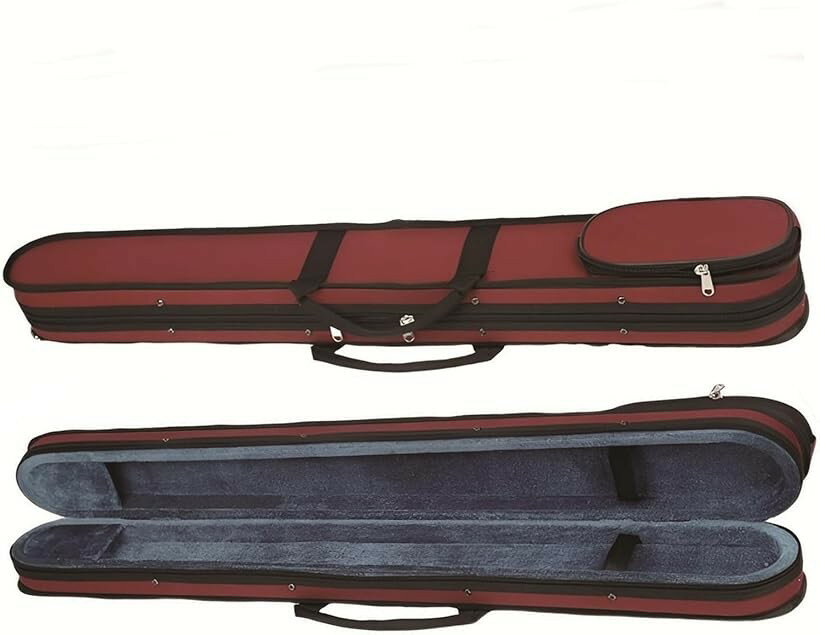 弓ケース 弦楽器共用 2本収納 バイオリン ビオラ チェロ対応 ストラップ付 (レッド)
