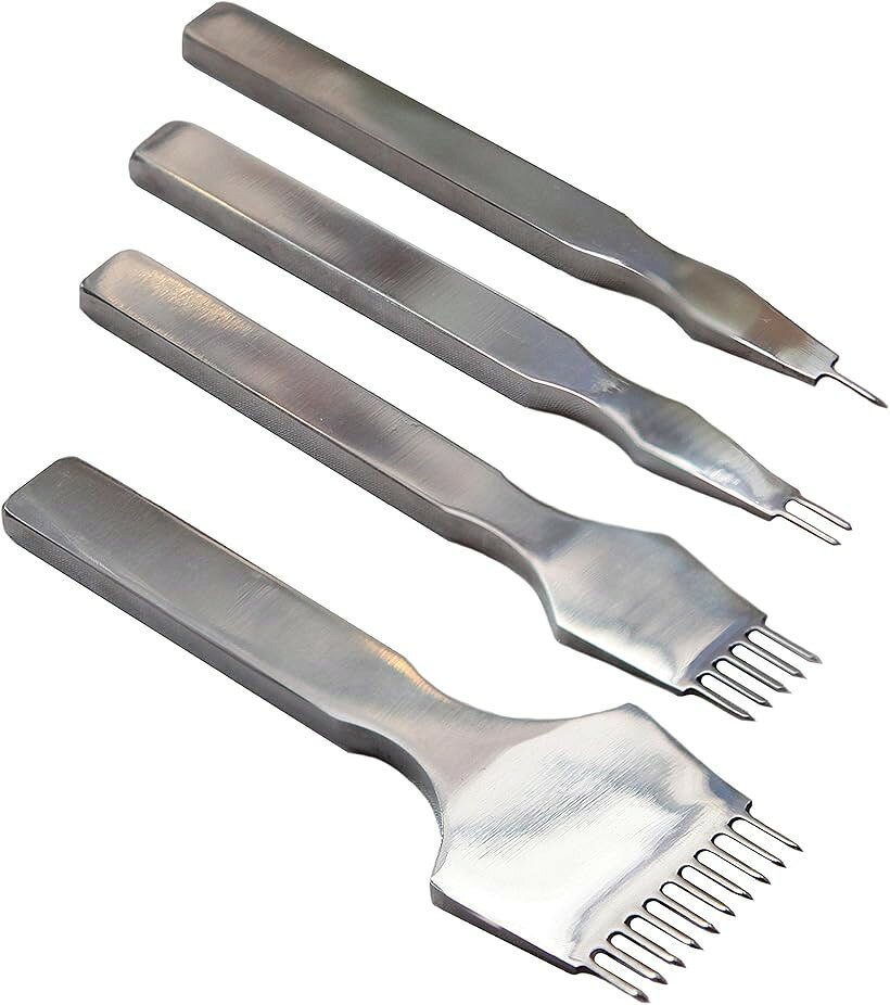 菱目打ち 高速度鋼 4本セット レザークラフト 工具 a294 4.0mm (シルバー, 4.0mm)