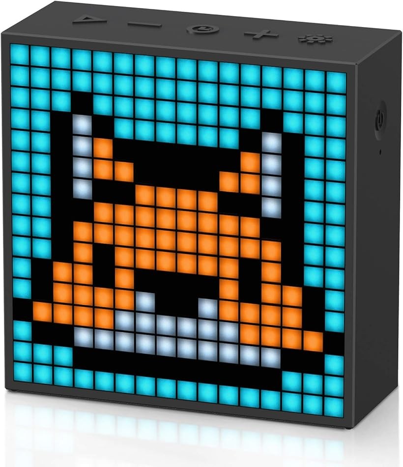 Timebox Evo ポータブルBluetoothスピーカー 音楽再生 時計付き ピクセルアート 多機能使用 ハンズフリー通話 256RGBLED カレンダー (ブラック, S)