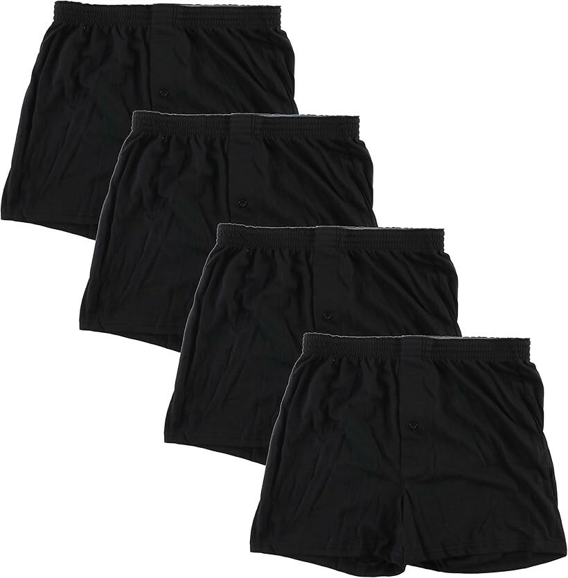 メンズ 無地 ニット トランクス 前開き セット パンツ 下着 4枚セット ブラック 3L (4枚セット ブラック, 3L)