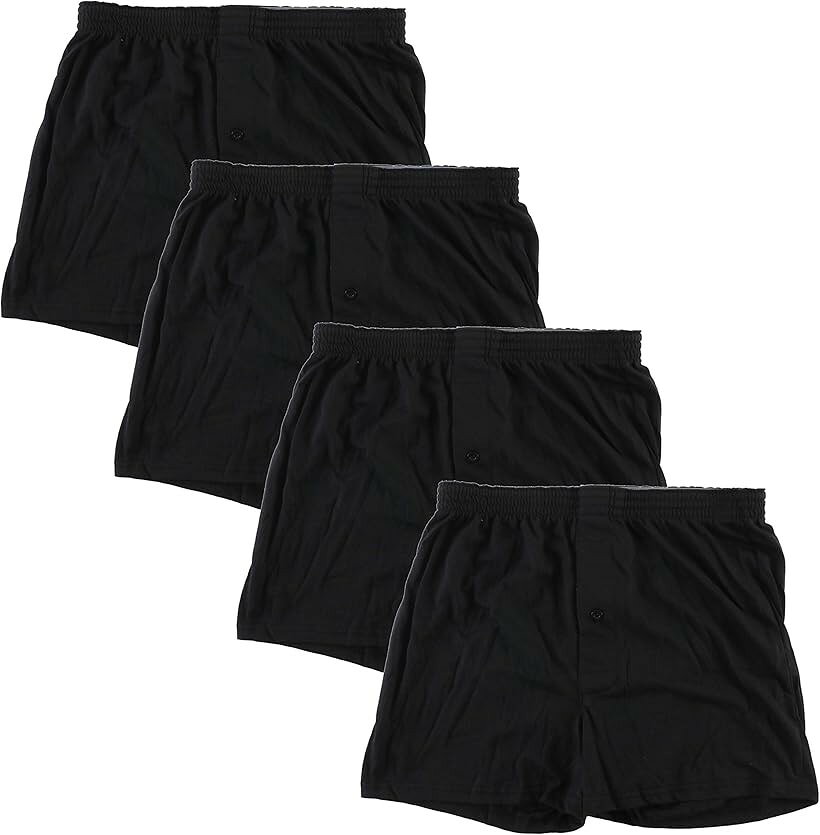 メンズ 無地 ニット トランクス 前開き セット パンツ 下着 4枚セット ブラック 4L (4枚セット ブラック, 4L)