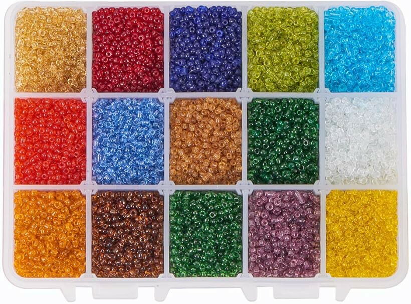 PandaHall Elite 約21000個/箱 2mm 15色 透明 円形シードビーズ アクセサリー DIY用品 クラフト 手芸用品 ジュエリー用 アクセサリーパーツ 手作り素材 混合色 (15色(2)透明)
