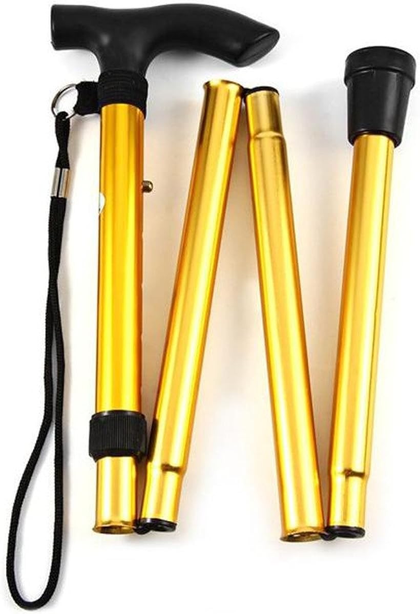 ASPALAND 超 軽量 折りたたみ式 ステッキ 杖 段階調整 ロング ストラップ (ゴールド)