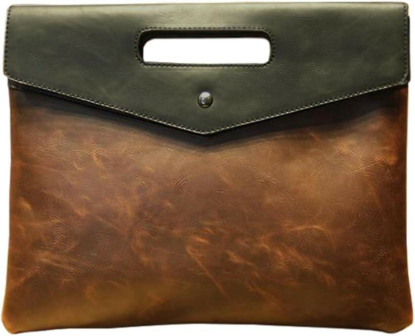 CBAG1 持ちやすい 取っ手付き クラッチバッグ アンティーク レザー 風 封筒型 セカンドバッグ (ブラック)