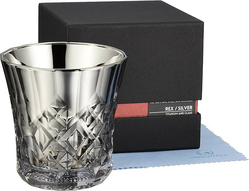 ロックグラス チタンミラー 日本製 ウィスキー ワイン 焼酎 ハイボール お酒がまろやかに クロス付 Silver Rex (Rex)