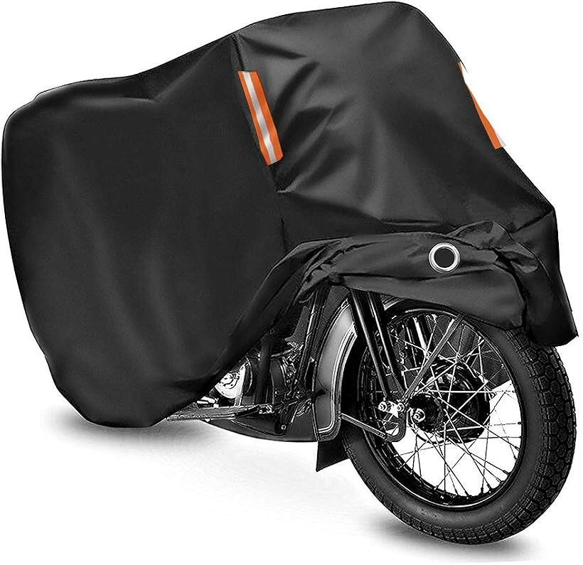 バイクカバー 中型 厚手 防水 高級オックス300D使用 バイク用 車体カバー 原付 丈夫 盗難対策 L-220x95x110cm ブラック (ブラック, L-220x95x110cm)