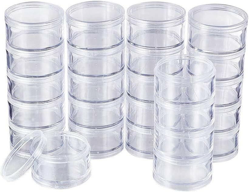 Refill, Atomizers - 15ml積み重ねケース 5列プラスチックケース 全部25個丸ケース 小分け容器 小物整理 クリア 5段1列 (5段－25個, 15ml/段)