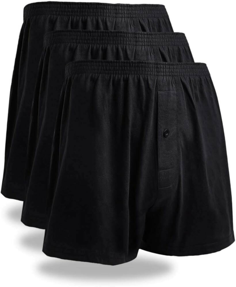 ニット トランクス メンズ 無地 ブラック 黒 3枚セット M L LL サイズ 下着 吸水速乾 抗菌加工 前開き ボタンあり ブラック3枚 (ブラック3枚, LL)