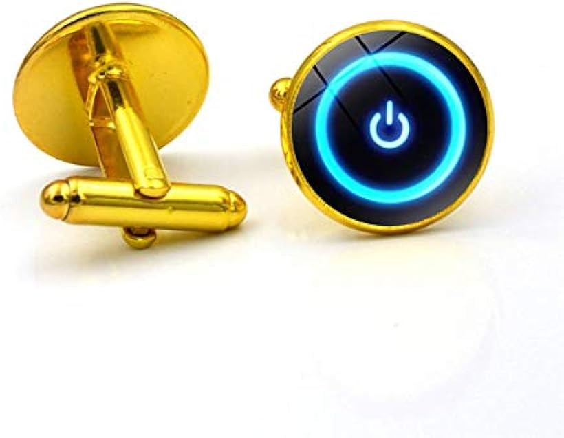 Power 電源ボタン パワー 発光 デザイン 袖 カフス セット カフスリンク スーツ Yシャツ 袖口 Gold (ゴールド)