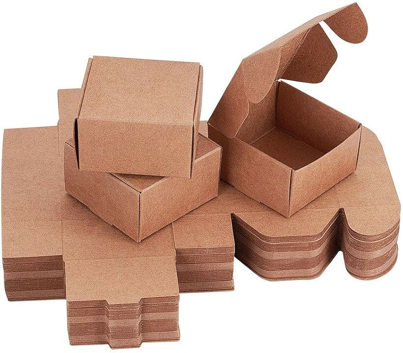 ギフトボックス クラフト紙製 無地 組立て式 60個セット キャンディボックス 6.2x6.2x3.5cm (木の色 60個セット)