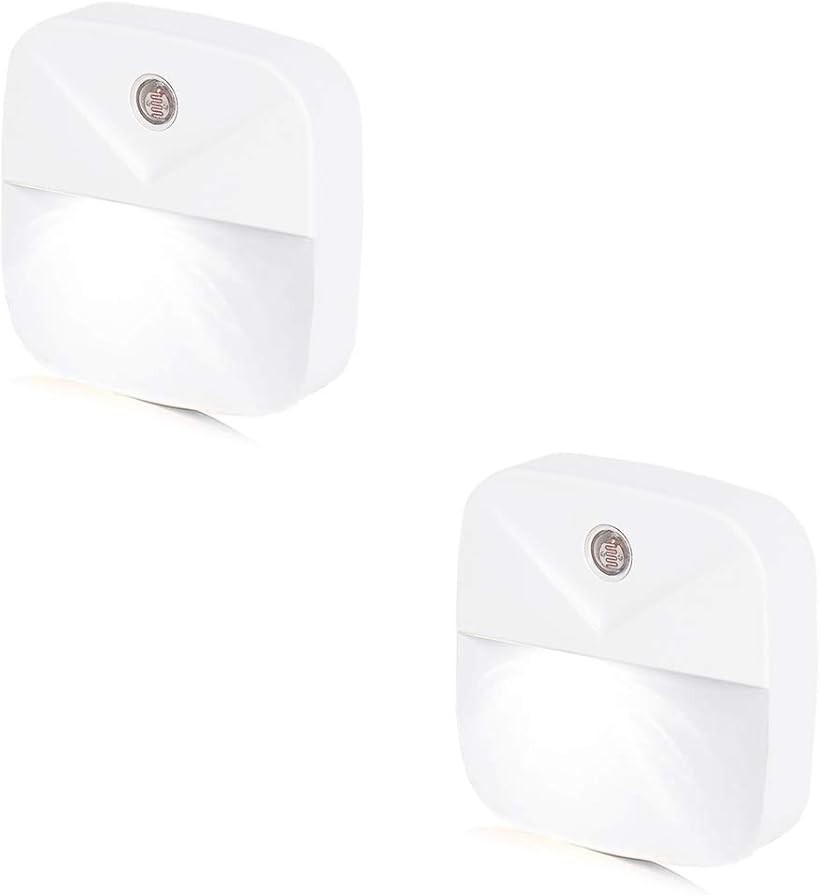 LEDナイトライト足元灯 常夜灯 フットライト 明暗センサー コンセント 昼白色2個 (White, 昼白色2個)