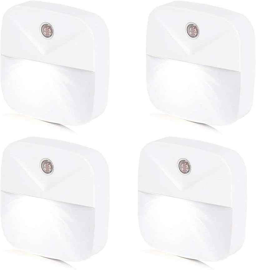 LEDナイトライト足元灯 常夜灯 フットライト 明暗センサー コンセント 昼白色4個 (White, 昼白色4個)