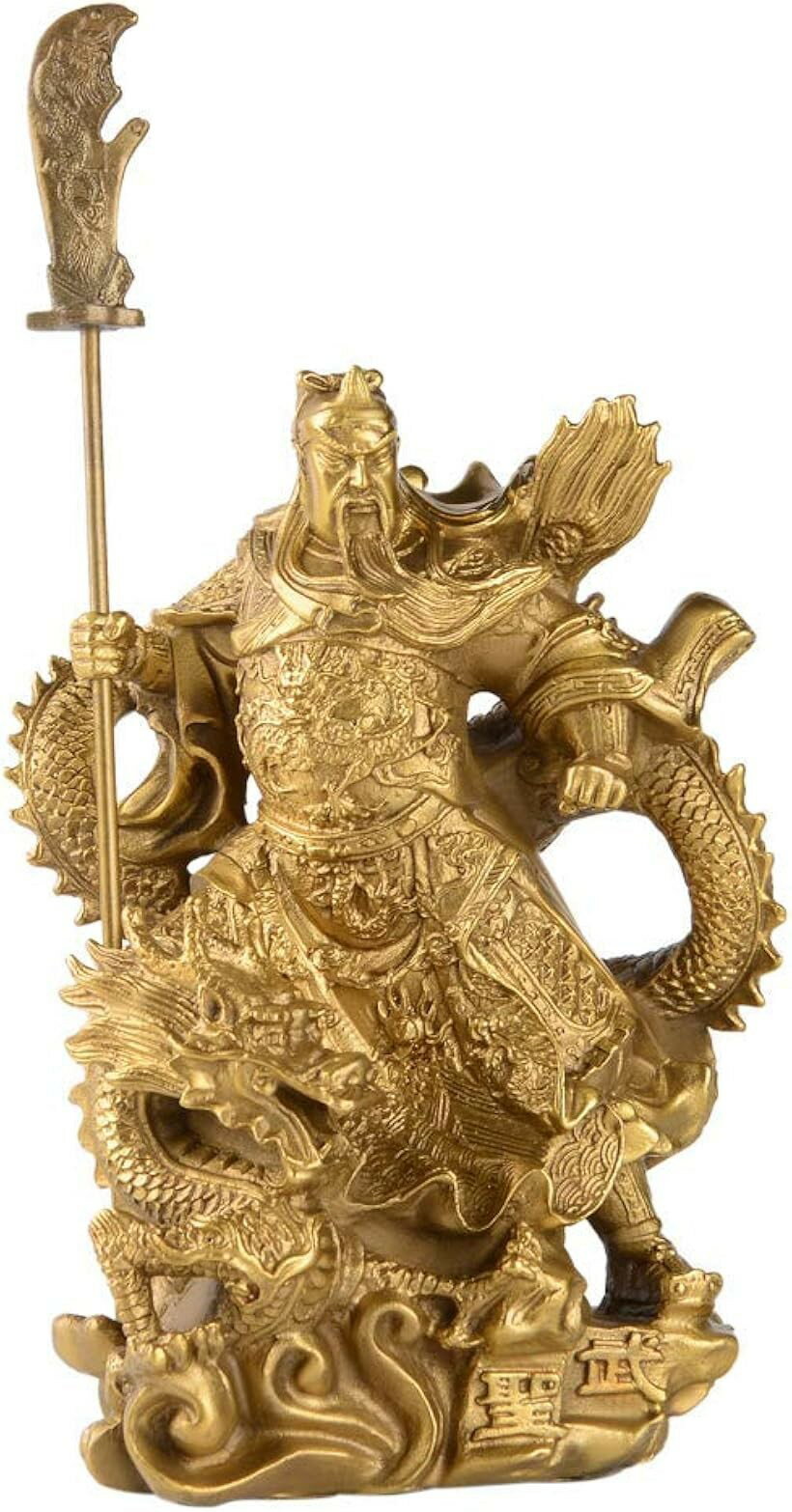武聖 関羽と竜 かんう 関羽雲長 関帝聖君 三国志 武神 お守り 風水グッズ (ゴールド)