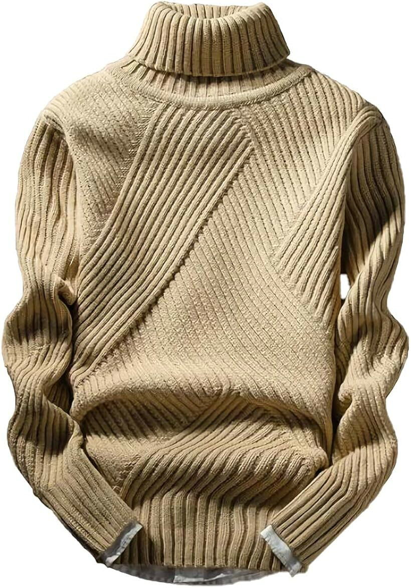 ハイネック ニット セーター メンズ タートルネック トップス 長袖 ロングスリーブ 袖あり (ベージュ, 3XL)