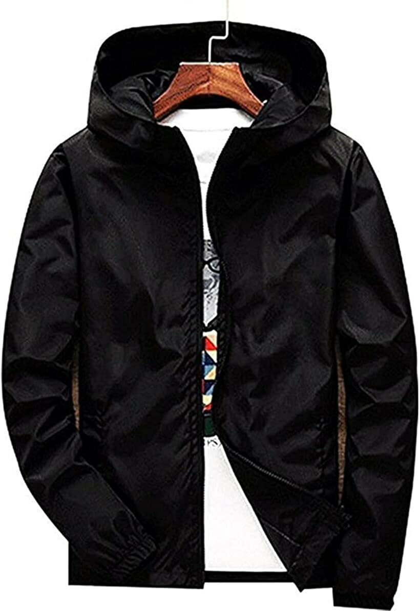 メンズ 長袖 ウインドブレーカー 登山 薄手 (ブラック, 2XL)