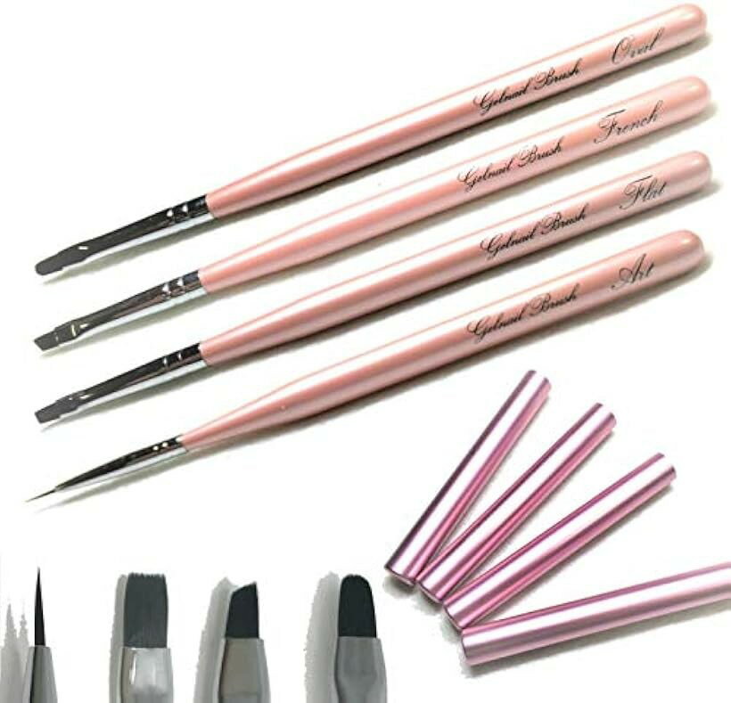 Brushes - ジェルブラシ 4本セット ジェルネイル 筆 ネイル筆 ジェルネイル筆 キャップ付き ネイル用品 ネイルアート ネイルツール セルフネイル (コーラルビンク， 4本セット, 4個アソート)